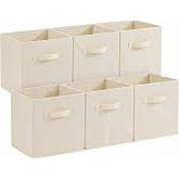 Lifewit Fabric Storage Boxes 26.5x26.5x28cm, Beige, Set of 6 | Storage Baskets, Decorative Storage Cubes with Handles, Organi