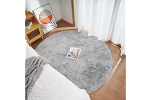 ‎GHOUSE Ghouse Teppich Rund 120x120 cm Grau Flauschig Weich Wohnzimmer Schlafzimmer Dekoration rutschfest Kurzflor Teppich Waschbarer Carpet