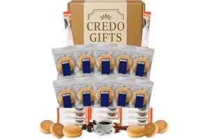 CREDO GIFTS Ultimate Decaf Coffee & Shortbread Mini's Hamper – 10 Fairtrade Decaf Coffee Sachets & 10 Individually Wrapped Shortbread Packs – Biscuits Gift Set, Afternoon Snack Basket for Adults