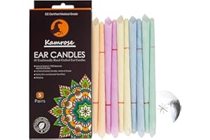 KAMROSE 10 x Ear Candles for Blocked Ears Hopi Wax Remover + 5 Protective Discs Ear Candles Aromatherapy 5 SCENTS CE Medical Grade Double DISC Wax Filter (5 Colours)