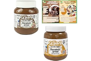 Go2 Groceries Bundle Skinny Low Sugar Breakfast Spreads (2 x 350 g) Chocolate Hazelnut, Salted Caramel with Recipe Cards
