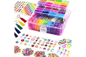 FunzBo Loom Bänder Set XXL Koffer mit reichen Zubehör über 15000+ Gummis in 28 Farben Inkl.Halsketten,Ringe und Gummiband Armbänder selber machen Gummi Bastelset Kinder ab 6 Jahre