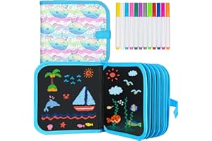 TARNEL Zmywalna kolorowanka dla dzieci, gry dla dzieci w wieku 2-3-4-5-6 lat, zestaw do malowania, prezent dla dziewczynki/chłopców, z 12 kolorowymi kredkami, 14 stron (wieloryb)