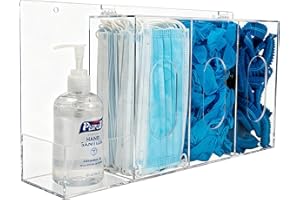 SEANADO Hand Sanitiser and Glove Dispenser with Lid – Clear Acrylic Wall-Mounted PPE Station with 4 Compartments for Face Masks, Shoe Covers, Hairnets – Countertop or Wall Use