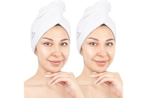 American Soft Linen 100% Baumwolle Haartücher für Frauen, Kopfhandtuchkappe, Baumwoll-Haarturban Handtuch Wrap für langes lockiges Anti Frizz Haar, weiche und saugfähige Baumwoll-Haartücher, 2 Stück,