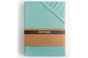 DecoKing, lenzuola con angoli, in 100% jersey di cotone, collezione White Amber, Cotone, Turchese chiaro, 120 x 200-140 x 200 Amber