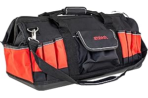 Amtech - Tool Bag, Heavy Duty Large Tool Storage with Reinforced Hard Base, for Home DIYers, Electricians, Technicians, Plumbers, and More, Non-Slip Grip, Adjustable Strap (600mm)