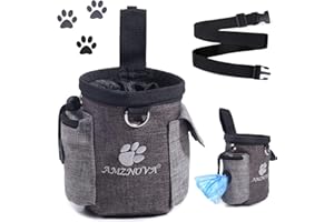 AMZNOVA Dog Treat Bag, Lightweight Dog Treat Pouch Bag with Poop Bag Dispenser, Waistband& Belt Clip Free Your Hands to Carry Toys, Kibble and Treats, Heather Coffee