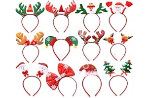 FSMILING 12 Pezzi Cerchietti Natalizi Cerchietti a Tema Natalizio Fasce Natalizie Corna di Cervo Fiocchi di Neve, Cerchietti di Natale Cerchietti per Capelli per Adulti Donna Ragazze Natale Festa Decorazioni