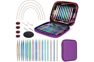 Coopay Juego de Agujas Circulares Intercambiables para Tejer Punto, 3,0-10 mm, Agujas Circulare (40cm/60cm/80cm/100cm), Aguja con Bolsa Almacenamiento, 13 Pares Aguja Circulares - Púrpura