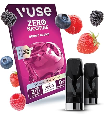 VUSE Berry Blend Extra Intense Flavour Pods, Pack of 2, 2ml, Puff  Activated, up to 2000* Puffs per Pack, Compatible with Vuse Pro and GO  RELOAD Devices, 0mg Strength, Nicotine-Free Vaping** :