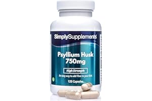 ‎SIMPLY SUPPLEMENTS Flohsamenschalen 750mg - 120 Kapseln - Geeignet für Veganer - Versorgung für bis zu 2 Monaten - SimplySupplements