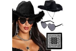 JeVenis Sombrero de Vaquera Sombrero de Vaquero para Mujer Sombrero de Vaquera Occidental Bandana Gafas de Sol Pendientes para Despedida de Soltera cumpleaños
