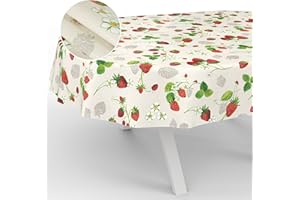 ANRO Nappe en Toile cirée, Lavable, pour Table de Jardin, extérieur et intérieur, Ovale, Bord coupé, Motif Fraises, 200 x 140 cm