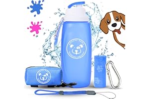 ASSURE AURA Pack Botella Pipi Perros Calle Silicona 320ml + Mosqueton + Cuerda Ajustable + Bolsas + Funda | Botella agua perro y accesorios perros | Botella pises perro | Ideal Paseos (Azul, 320ml)