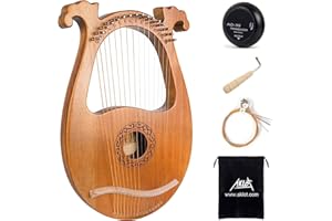 Lyre Harp,AKLOT 16 Metal Strings Harp Deer Head Solid Okoume lyra with Tuning Wrench Spare Strings and Black Gig Bag
