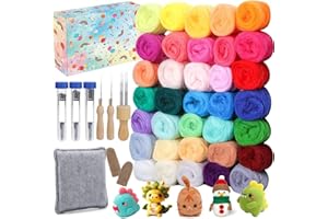 DIBUEUPP Lana de Fieltro,Set de Lana de Fieltro 36 Colores,Aguja con Kit de Herramientas Agujas, Almohadillas de Fieltro y Protectores de Dedos para Principiantes,Creativos Manualidades Bricolaje