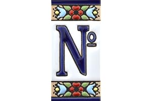 ART ESCUDELLERS Schilder mit Zahlen und Nummern auf Keramikkachel. Handgemalte Kordeltechnik Fuer Schilder mit Namen, Adressen und Wegweisern. Design Flores Mini 7,3 cm x 3,5 cm (Symbol Nº)
