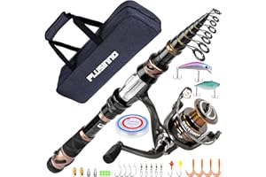 PLUSINNO Fishing Rod and Reel Combos, Toray 24-Ton Carbon Matrix Telescopic Fishing Rod, 12 +1 Shielded Bearings Stainless Steel BB Spinning Reel