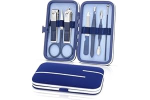 LIFHAP Maniküre Set – Edelstahl Nagelknipser & Nagelhautentferner – 7-in-1 Pediküre Set mit Nagelhautschere, Cuticle Remover für eingewachsene Zehennägel und dicke Nägel (Blau)