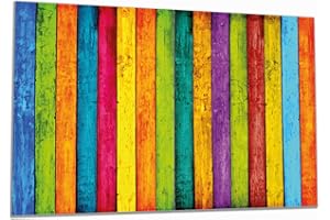 Wallario Herdabdeckplatte/Spritzschutz aus Glas, 2-teilig, 80x52cm, für Ceran- und Induktionsherde, Buntes Holz - Bunte Streifen mit Farbe und Holzstruktur