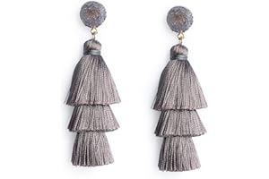Me&Hz Colorful Layered Fashion Tassel Earrings Bohemian Big Dangle Drop Earrings for Women Girls Hypoallergenic Stud Birthday/Party/Valentine Day Gift