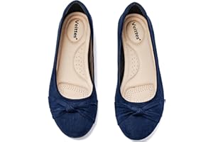 Veittes Women's Wide Width Flats Shoes - Ladies Cute Round Toe Slip-on Fashion Bow Ballet Shoes.