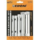 Edoni Kovan Anahtar Seti, 6 Par&ccedil;a, Ergonomik El Tutamağı, Dayanıklı &Ccedil;elik Malzeme, 8-17 mm Arası Kovan Anahtarları, End&uuml;striy