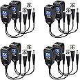 COOLCOLD Video Balun | 8MP (Pack of 4), Passive BNC DC to RJ45 Network Transceiver Cat5/Cat6 Adapter AHD/TVI/CVI/CVBS for Full HD CCTV DVR Security Surveillance Camera System (Black, 4 Pair)