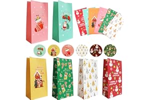 GoldRock Torebki papierowe na Boże Narodzenie, 12 sztuk, zestaw torebek na prezenty na Boże Narodzenie, torebki na prezenty, papierowe z naklejkami, kalendarz adwentowy do napełniania, dekoracja bożonarodzeniowa, torebki na słodycze