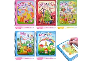 Lanvixo Wassermalbuch 5 Stück Wiederverwendbar Magic Water Coloring Book Malbuch mit Wasserstift Wasserzauber malbuch Für Kinder 3 4 5 6 Jahre alte Jungen Mädchen, B