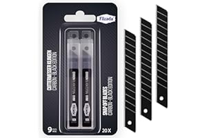 Filzada® 20x Lames de rechange Cutter 9mm BLACK - Lames de cutter ultra coupantes - Lames sécables pour cutters 9mm