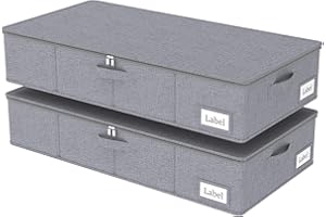 Yawinhe Sac de Rangement Sous Lit avec Couvercle, Organisateurs de Placards Pliable, avec 4 Poignées Renforcées, pour Ranger Les vêtements, Literie, Gris, 80x40x15cm, 2-Pack