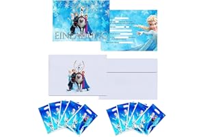 VAVICRAP Elsa Geburtstag Einladungskarten, 12 Deutsche Einladungskarten Kindergeburtstag mit 12 Umschläge 10 Partytüten, Party Einladungskarten Mädchen für Geburtstag, Abschlussball, Thema Partys
