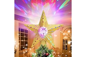 ‎QUNTIS Quntis Czubek choinkowy, gwiazda, nakładka na choinkę z kolorowym projektorem, dekoracja bożonarodzeniowa, gwiazda, idealna dekoracja na choinkę i wyposażenie wnętrza (kolor złoty)