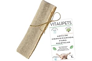 VITALIPETS Asta de Ciervo Partida para Perro de 20 a 30 Kg Talla L – Hueso para Masticar Natural – Recompensa – Juguete de Ocupación de Cachorro Indestructible – Masticación – Higiene Dental – Anti Estrés