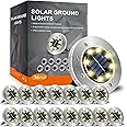 FLOWood DMDW16 Solar Floor Light for Garden 8 LEDs Solar Outdoor Light Waterproof Solar Garden Light Stainless Steel Plastic Solar Lamp for Outdoor Use Warm White Pack of 16 [Energy Class A]