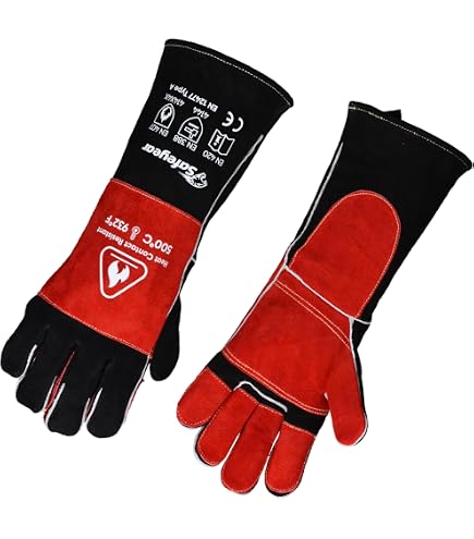 QeeLink Guanti Saldatore in Pelle, Guanti Ignifughi Resistenti al Calore, Guanti da Camino per Fabbro, Saldatori, BBQ, 40 cm, 1 Paio | Leroy Merlin