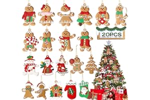 TEWWCEO 20 Piezas Adornos Navideños de Pan de Jengibre,Adornos Navideños de Hombre de Jengibre,Mini Colgantes de Muñeco de Jengibre,Colgantes de Jengibre,para Decoración de Árbol de Navidad