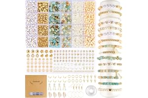 EUES Natürliche Amazonit Perlen für Armbänder, Edelstein Perlen Kit, Naturstein Perlen Set mit Holzperlen, Boho Armbänder Selber Machen für DIY Schmuck Perlen Bracelet Making Kit, Partys, Weihnachten