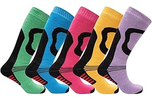 SOXY 5 Pairs Boys/Girls High Performance Thermal Ski Socks - Multicoloured - UK Shoe Sizes 9-12, 12-3 & 4-6