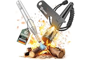 ‎KIYANO KIYANO Feuerstahl Premium Set INKL BLASROHR XL Feuerstahl Extrem starker Funkenflug Feuerstein für Outdoor Survival Camping Bushcraft