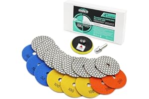 Diamante Almohadilla de Pulido en Seco - 8 piezas 100MM (#50 * 3/100 * 2/200/400/800) + M14 Plato de Apoyo + Adaptador,para Granito Mármol Piedra Artificial Cuarzo LEKOMESH