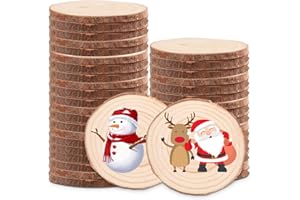 APACALI 30 Stück Holzscheiben zum Basteln, Holzscheiben 7-8cm Baumscheiben zum Basteln Ohne Loch, Rund Holz Log Scheiben, Baumscheiben 8CM für DIY, Hochzeit, Mittelstücke Weihnachten Dekoration
