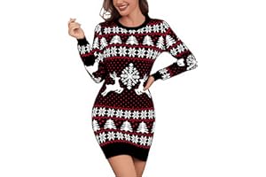 Litherday Vestido Navidad Mujer Suéter Navidad Largo con Renos y Copos de Nieve Jersey Navideño Original y Divertido de Punto para Fiesta S-XXL