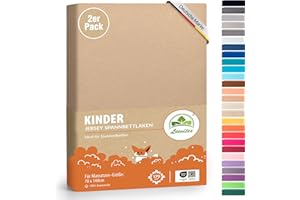 ‎LEEVITEX Premium Kinder Spannbettlaken leevitex® | 2er Set | Für Babybett & Kinderbett 70 x 140 cm | 100% hochwertige Mako-Jersey-Baumwolle | Öko Tex geprüft | Sand
