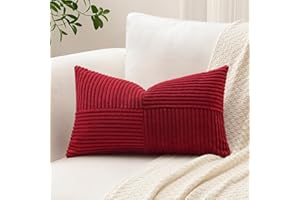 Sungeek 1 sztuka, sztruksowa poszewka na poduszkę, wzór w krzyże, w paski, na sofę, dekoracyjna, patchworkowa, do salonu, 40 x 60 cm, ciemnoczerwona)