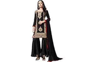 EthnicJunction Damen Chanderi Baumwolle bestickt ungenäht Sharara Anzug