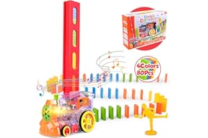 Vanmor Domino Train Toy Sets, Automatic Domino Rally Train Model with Light, Kids Domino Blocks Building Stacking Toy, Domino Sets Stacker Game STEM Creative Gift for 3-7 Years Old Boys Girls