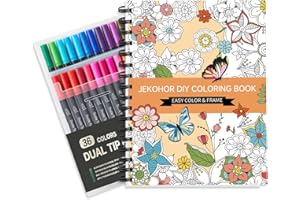 JEKOHOR Malbuch für Erwachsene und Marker Set, Spiral gebundene Färbung Buch für Erwachsene Entspannung mit 36 Farben Marker, Angst Relief Geschenke mit 30 Mustern enthalten Mandala Tier Blumen
